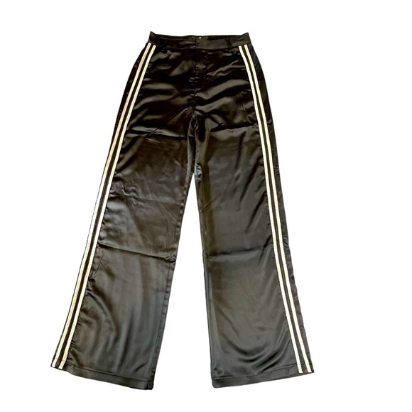 7 For All Mankind Silky Satin Wide Leg Trouser Pants. Black Size 6 #871 NWT - Picture 2 of 7